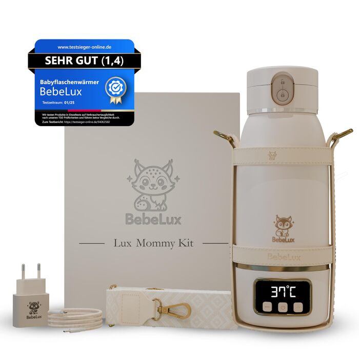 Підігрівач для дитячих пляшечок BEBELUX LUX MOM KIT – Електричний, USB-C, 36W, BPA-free, з терморегулятором, для подорожей (Бежевий)