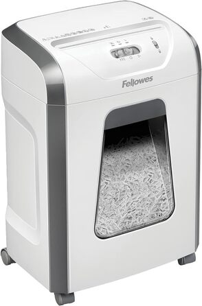 Fellowes знищувач паперу P4, 12 листів, перехресне різання, 19 л кошик, для офісу та дому, FS-12C, знищення кредитних карт, білий