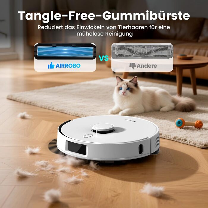 Робот-пилосос AIRROBO T30+ з функцією миття, 6000Pa, LiDAR-навігація, 240 хв роботи, App-керування, білий малюнок