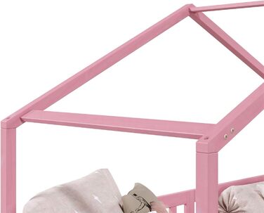 Ліжко для дому IDIMEX LISAN з масиву сосни рожевого кольору, красиве ліжко Монтессорі 90 х 200 см, стійке індійське ліжко із захистом від падіння та дахом