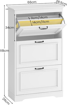 Шкаф для взуття Brinlawb з 3 дверцятами, білий. Комод для взуття, полиця для взуття з регульованими перегородками, для 14-18 пар. Дерев'яний шкаф для вхідної зони, коридору, вітальні.
