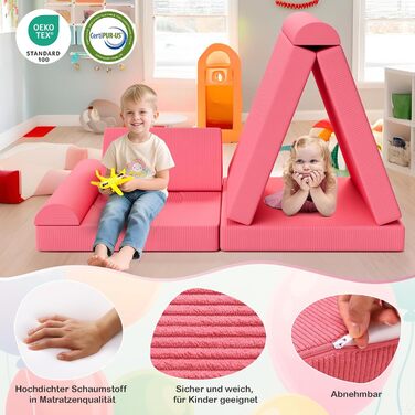 Дитяче ігрове крісло-диван, 15-ти частинний модульний, з сертифікацією Oeko-Tex® 100, з м'якого велюру (рожевий)