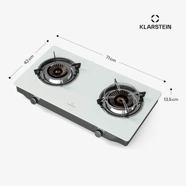 Газова плитка Klarstein 2-конфоркова, 7.7kW, для дому та кемпінгу, нержавіюча сталь, для автодому, портативна
