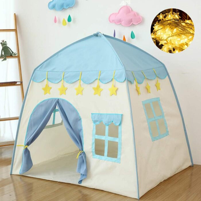 Дитячий ігровий намет із зірковими вогнями Princess Castle Teepee для внутрішнього та зовнішнього використання (синій)