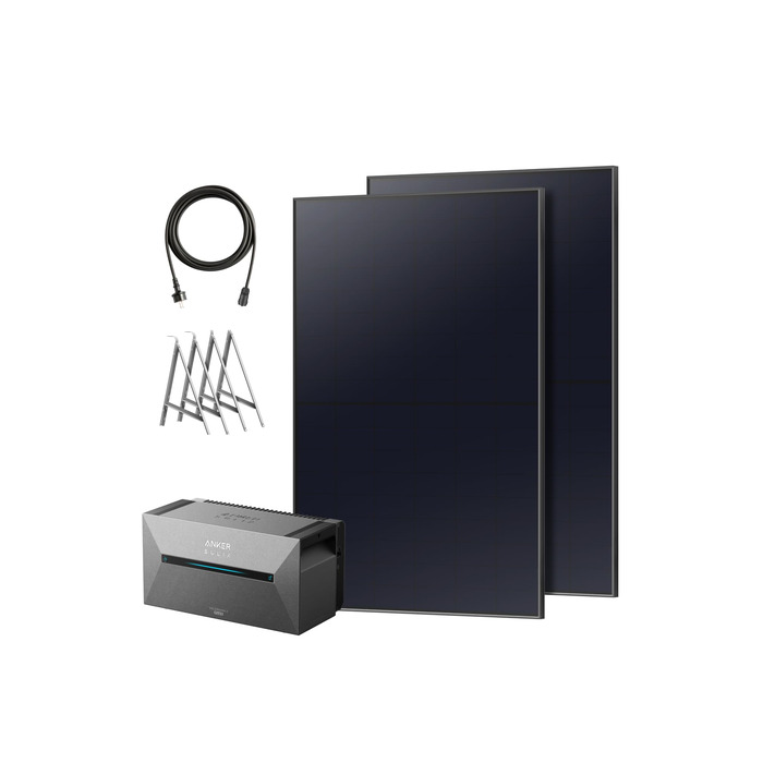 Anker SOLIX: Балконна електростанція з акумулятором (890W | 1600Wh), сонячна батарея 2 Plus 2 MPPT для до 2 сонячних панелей, 1600Wh акумулятор для балконної електростанції, 2x 445W сонячна панель Topcon, кріплення, 9,6kWh (E1600 Plus+910W+Halterung)