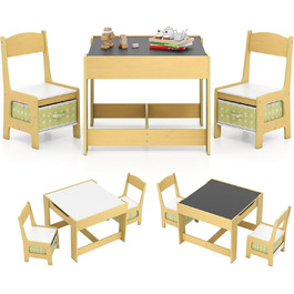 Дитячий меблевий набір GOPLUS 3 в 1: стіл та 2 стільці для дітей, дерев'яний, з місцем для зберігання, ідеально для дому, зелений