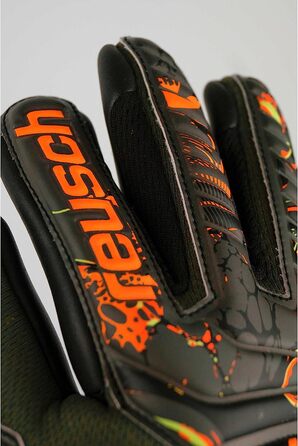 Молодіжні воротарські рукавички Reusch унісекс Attrakt Evolution Finger Support Junior з хорошим захопленням і внутрішнім швом (4, оливково-зелений / помаранчевий / чорний)