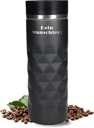 Термокружка Elasto з нержавіючої сталі, 450 мл, з індивідуальною гравіюванням, витримує протікання, термоізольована (Сірий шифер)