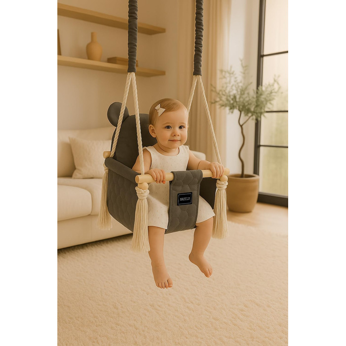 Дитяча гойдалка для дому та вулиці Bär Light Velvet | Дерев'яна гойдалка для дітей | Гойдалка для дверного отвору