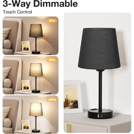 Настільна лампа Kakanuo з торшером, 2 шт., з USB-портами A+C, диммуванням, для спальні, вітальні, дитячої кімнати, офісу (чорний)