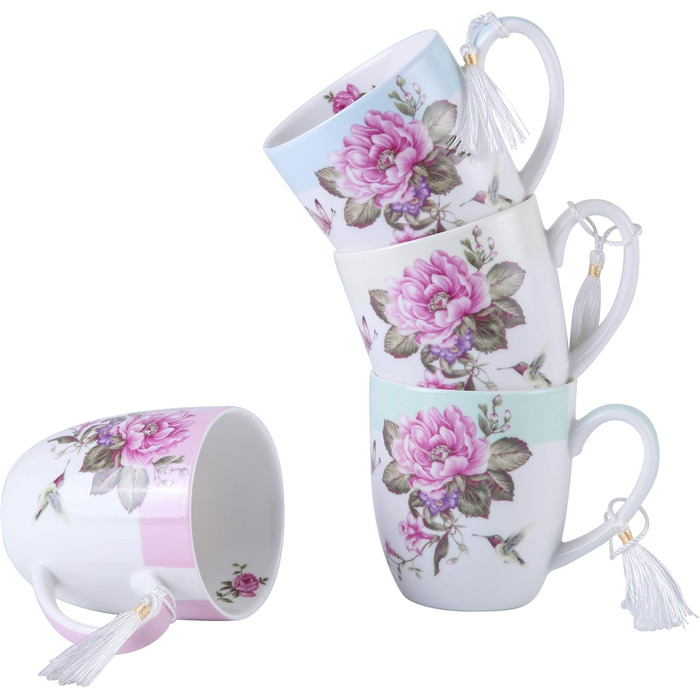 Комплект чашок для кави London Boutique K414, 330 мл, рожевий, 4 шт. (Porzellan, Shabby Chic, Vintage)