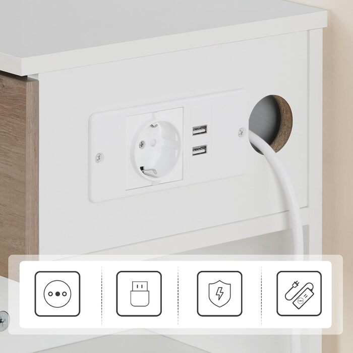 HOOBRO Набір з 2 підвісних приліжкових тумб з USB зарядкою, відкритою та закритою полицею, для спальні, білий і світлий дуб