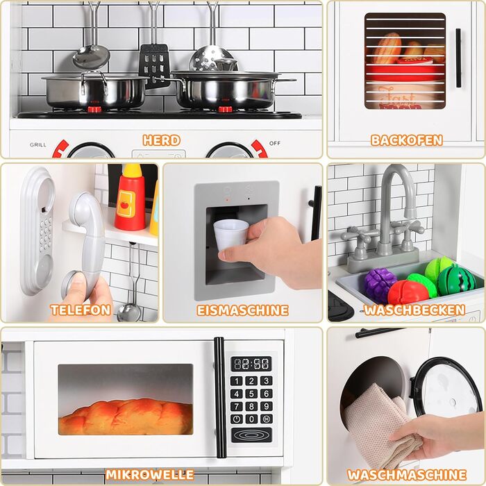 Дерев'яна дитяча кухня MAMIZO з підсвіткою та звуком, 82x80x25 см. Комплект іграшок для дітей від 3 років, біла