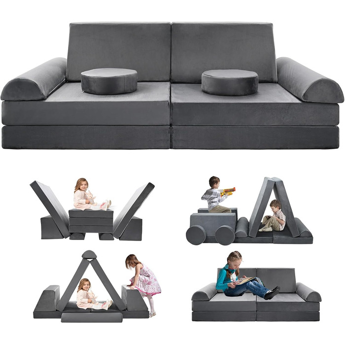 Дитяче м'яке диван-конструктор SUNYRISY Funzy 10 елементів, сірий. Модульний диван-конструктор для дитячої кімнати, зручна кутова зона, виготовлений з пінопласту.