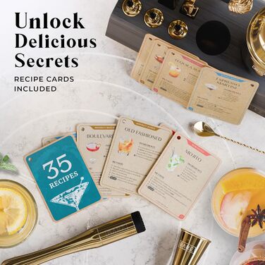 Набір для бармена BARE BARREL® з 14 предметів | Набір шейкерів для коктейлів | Професійний барний інвентар для дому | 35 рецептів + подарунковий набір | Золотий шейкер Cobbler 24oz