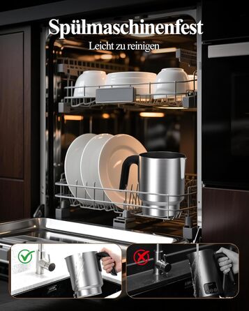 Електричний спінювач молока 5 в 1 - автоматичний спінювач молока з великим об'ємом, для гарячого та холодного молока, для капучино, лате, гарячого шоколаду, 500 мл, миється в посудомийній машині