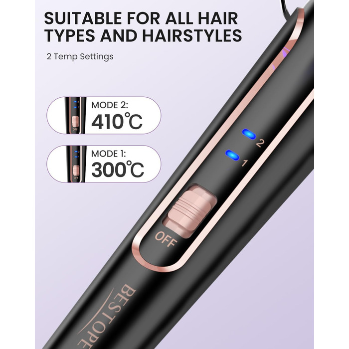 Набір для завивки волосся BESTOPE PRO 5-в-1 з LED-дисплеєм: 3 насадки, регулювання температури, швидкий нагрів, рукавичка, кліпси, рожеве золото