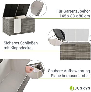 Ящик для подушок Juskys Ikaria 950 л з кришкою та автоматичним підйомним механізмом, сірий - для саду 145x82x79 см