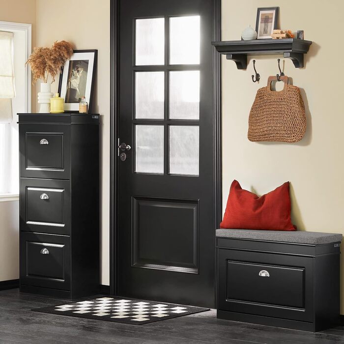 Полка для взуття SoBuy з подушкою для сидіння та місцем для зберігання, вузька, чорна, 60x51x24 см, до 150 кг