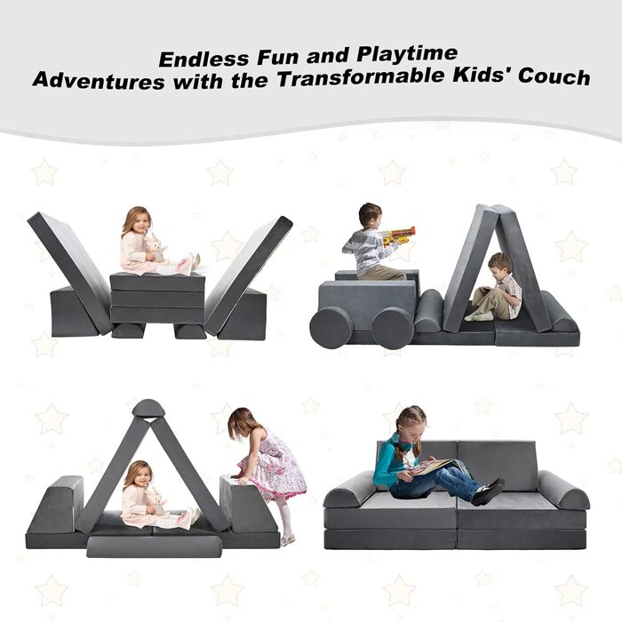 Дитяче м'яке диван-конструктор SUNYRISY Funzy 10 елементів, сірий. Модульний диван-конструктор для дитячої кімнати, зручна кутова зона, виготовлений з пінопласту.