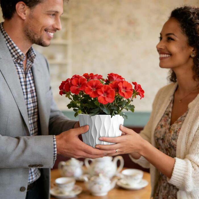 Набір горщиків для квітів 20 см, 5 шт. з підставкою та дренажними отворами, пластик, білий. Підходить для монстери, герані та інших кімнатних/садових рослин.