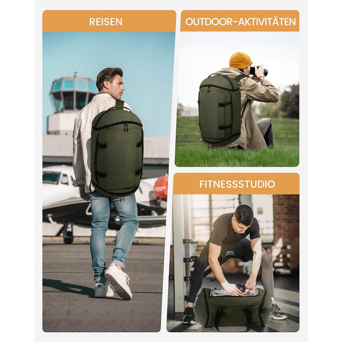 Спортивна сумка LOVEVOOK для чоловіків з відділенням для взуття, 65L, 52x45x28 см, Duffel Bag, для подорожей та спортзалу (темно-зелена)