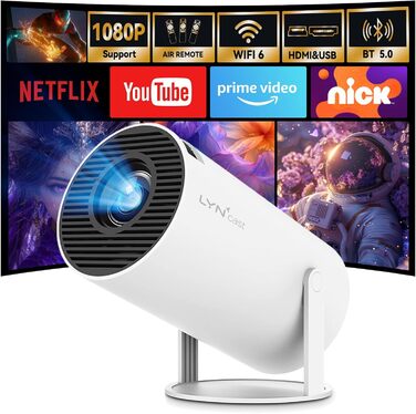 Портативний проєктор LYNCAST HY300 Pro: Wi-Fi, Bluetooth, Android 11, 1080P/4K, обертання 180°, для дому та на вулиці