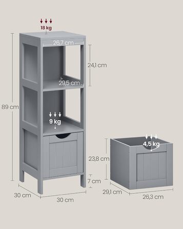 Тумба для ванної кімнати VASAGLE, окремо стояча, 2 ящики, 1 відкрите відділення, сучасна, Dove сіра BBC042G02