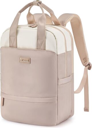 Сумка-рюкзак LOVEVOOK для жінок, 15.6 дюймів, для ноутбука, шкільна сумка для підлітків, дівчаток, елегантний туристичний рюкзак, сумка для роботи, повсякденна сумка, водонепроникна, для подорожей, навчання, роботи (15.6 дюймів, Бежево-рожевий)