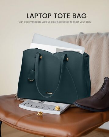 LOVEVOOK Сумка для жінок велика, шопер для ноутбука, сумка для роботи, офісна сумка, з PU шкіри, на плечі, для навчання, тоут-сумка для роботи, бізнесу, університету (15,6 дюймів, темно-зелений)