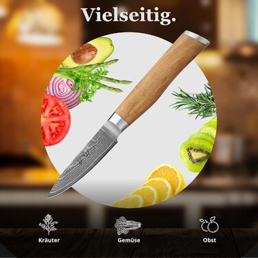 Ніж кухонний Wakoli з дамаської сталі (VG10) з 20 см лезом – гострий та збалансований – ніж з ручкою з оливкового дерева в подарунковій коробці – ніж кухарський для професіоналів та любителів (ніж для шаткування)