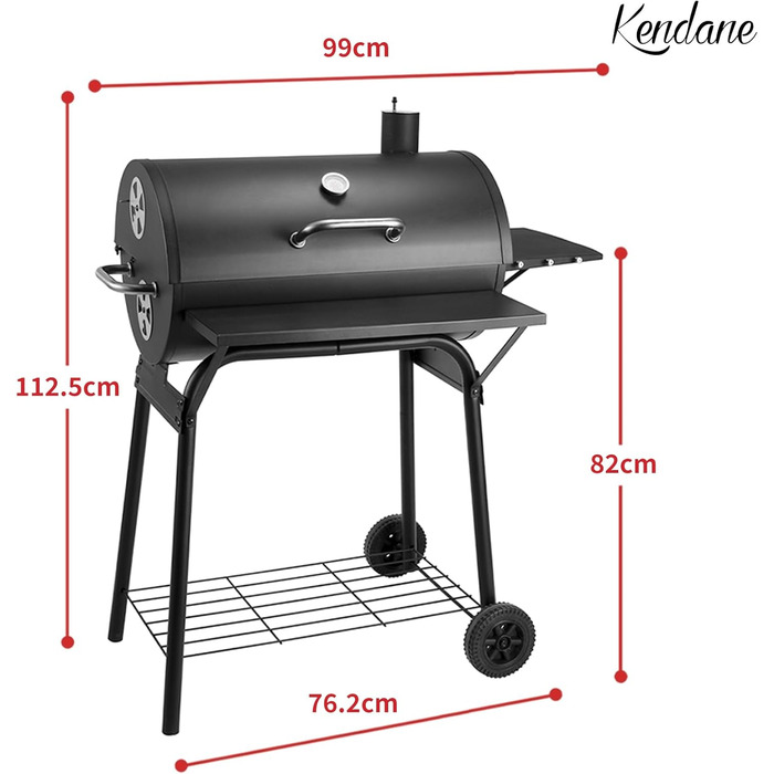 Гриль вугільний на коліщатках з термометром | Гриль для барбекю, вугільний гриль для дачі | BBQ15