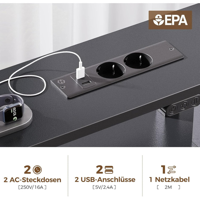 Комп'ютерний стіл Seventable з розетками та LED-підсвічуванням, 100 см, ігровий стіл з 5 ящиками та підставкою для монітора, для офісу, робочого кабінету, спальні, вітальні, чорний