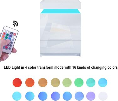 Приліжкова тумбочка Senvoziii RGB LED з високим глянцем на 3 ящики - біла