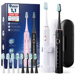 Електрична зубна щітка для дорослих та дітей - звукова, 8 насадок (3 типи), 90 днів роботи, 5 режимів, 50000 VPM, кейс для подорожей, таймер (Чорний + Білий)