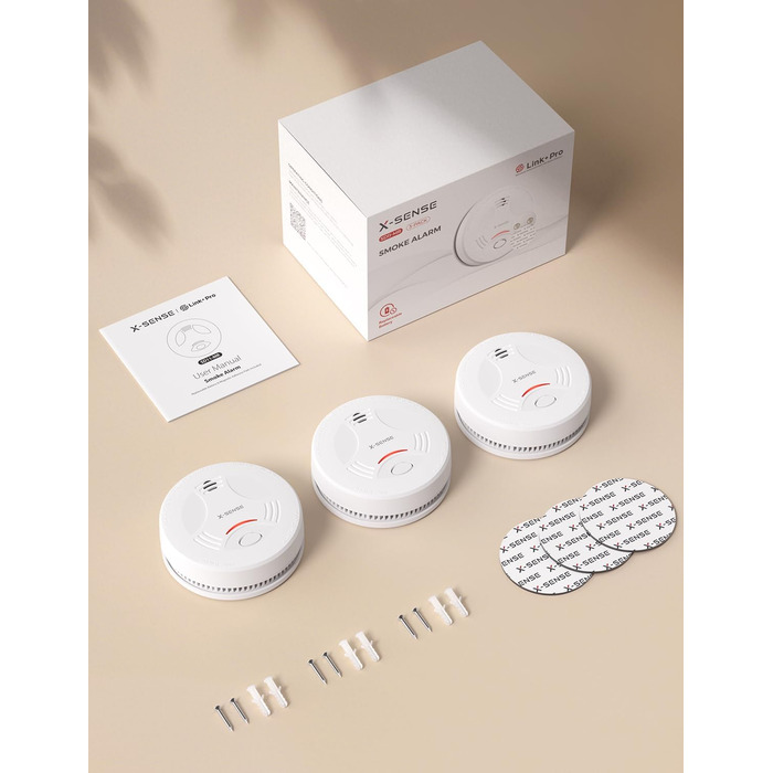 X-Sense Розумний димовий датчик з Wi-Fi, на магнітному кріпленні, сертифікований EN 14604, мережевий датчик, керування через додаток, з базою SBS50, 6 шт.