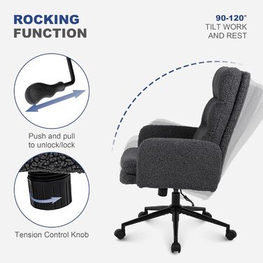 Крісло для роботи Youhauchair з кашеміру, ергономічне офісне крісло з високою спинкою, зручне крісло для туалету, обертове крісло для столу з регульованою висотою, кашемір, висока спинка (темно-сірий)