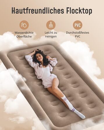 Надувне ліжко Airefina з самонадувною системою та інтегрованим насосом, 203 x 152 x 46 см (1 особа), для кемпінгу та дому