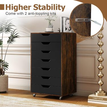 Роликовий контейнер GIANTEX з 5 висувними ящиками, комод на колесах під стіл, офісний шафчик для дому та офісу (білий, чорний + коричневий), 49 x 40 x 87 см