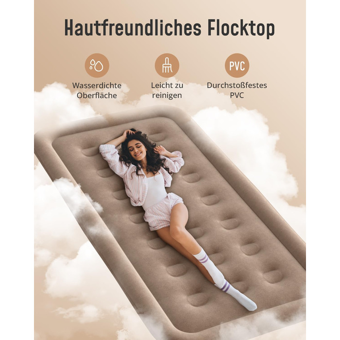 Надувне ліжко Airefina з самонадувною системою та інтегрованим насосом, 203 x 152 x 46 см (1 особа), для кемпінгу та дому