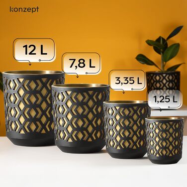 Квітчанка KONZEPT 30 см, 12 л, пластик, для дому та балкону, чорно-золота