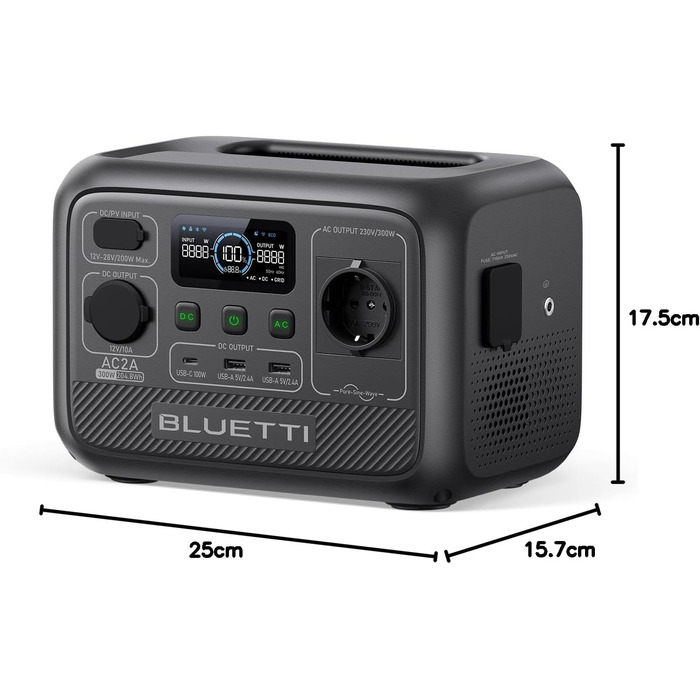 Портативна електростанція BLUETTI AC2A, 204Wh, LiFePO4 акумулятор, 300W (600W пікове навантаження), AC вихід, зарядка 0-80% за 40 хв, сонячний генератор для кемпінгу та відпочинку на природі (сонячні панелі опціонально)