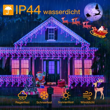 Вулична гірлянда для крижаного дощу, 12 м, 486 світлодіодів, 81 струна, вуличні Різдвяні ліхтарі IP44, водонепроникні, 8 режимів з дистанційним управлінням, таймер, Європейський штекер для альтанки, балкона (синій і фіолетовий)