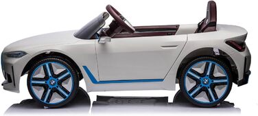 Дитячий електромобіль BMW i4, ліцензія, 12V7A, 2 мотори, керування, MP3, шкіряне сидіння, EVA, білий