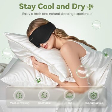 Маска для сну з навушниками Musicozy | 3D маска для сну з Bluetooth 5.4, бамбукова тканина, для подорожей, чорна