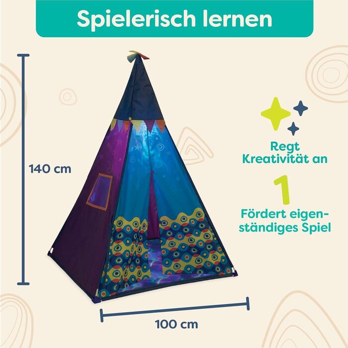 Дитяче намету B. toys Tipi з ліхтарем – ігровий намет для дому, кімнати, в приміщенні для хлопчиків та дівчаток від 3 років, блакитний