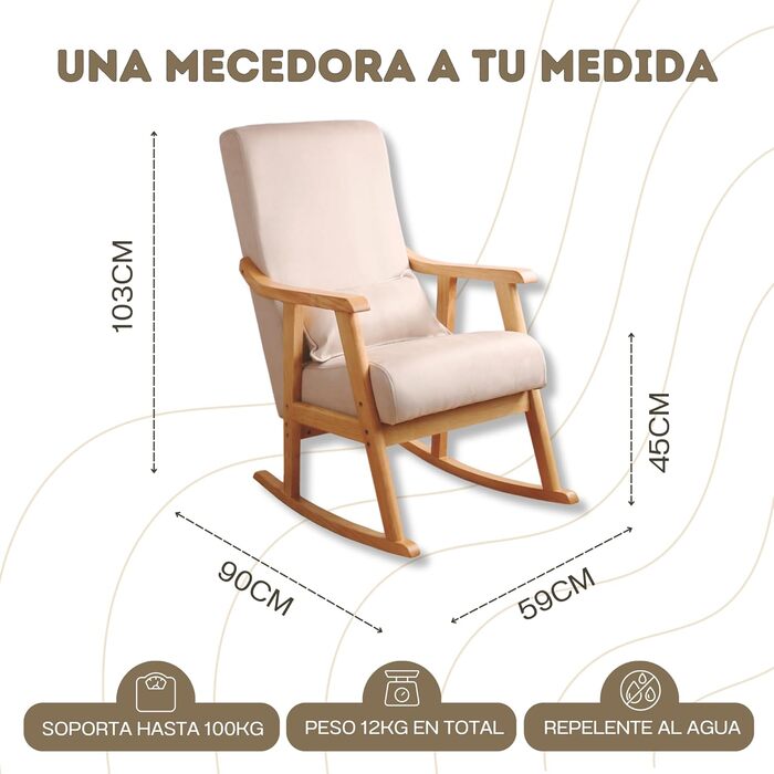 Крісло-гойдалка HOME DESIGN & CONFORT Paris з подушкою, масивне букове дерево (сірий/натуральний)