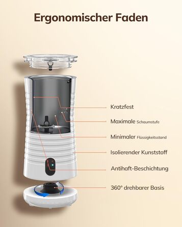 Піноутворювач молока електричний, автоматичний піноутворювач молока Morpilot 4 в 1 для піноутворювача гарячого та холодного, автоматичний контейнер для молока з протиковзким дизайном (білий) Білі смуги