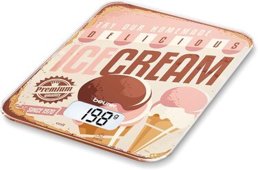 Кухонні ваги Beurer KS 19 Ice-Cream, цифрові, з функцією зважування тари, сенсорна кнопка керування, вантажопідйомність 5 кг, 20 см