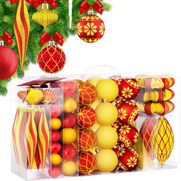 Різдвяні кулі набір з 105 предметів золотий / білий, з мереживом ялинкові кулі Пластикові не б'ються з пластиковими ялинковими кулями коробка ялинкові прикраси та прикраси для ялинки (червоний / золотий)